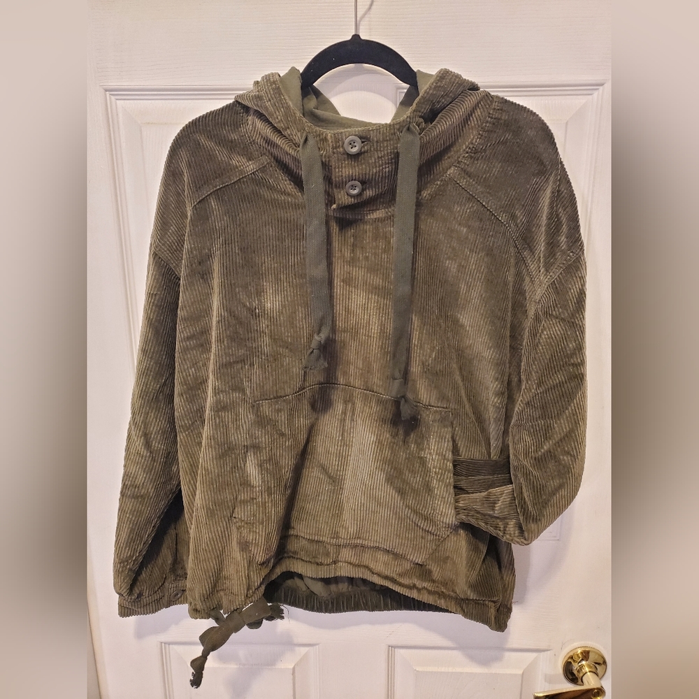 Women's Olive Green Corduroy Hooded Pullover